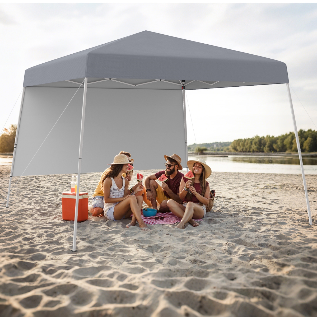 NP12556GR 8 X 8 ft. Pop up Canopy Tent with 1 Sidewall & Portable Backpack - Gray