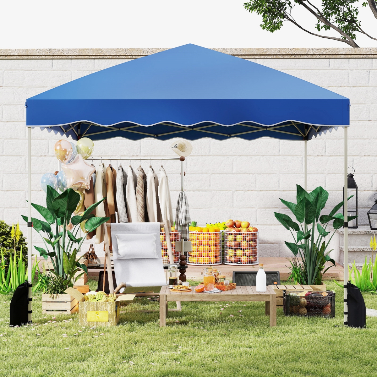 NP12557BL Foldable 10 X 10 ft. Pop up Canopy Tent with Wheeled Bag - Blue