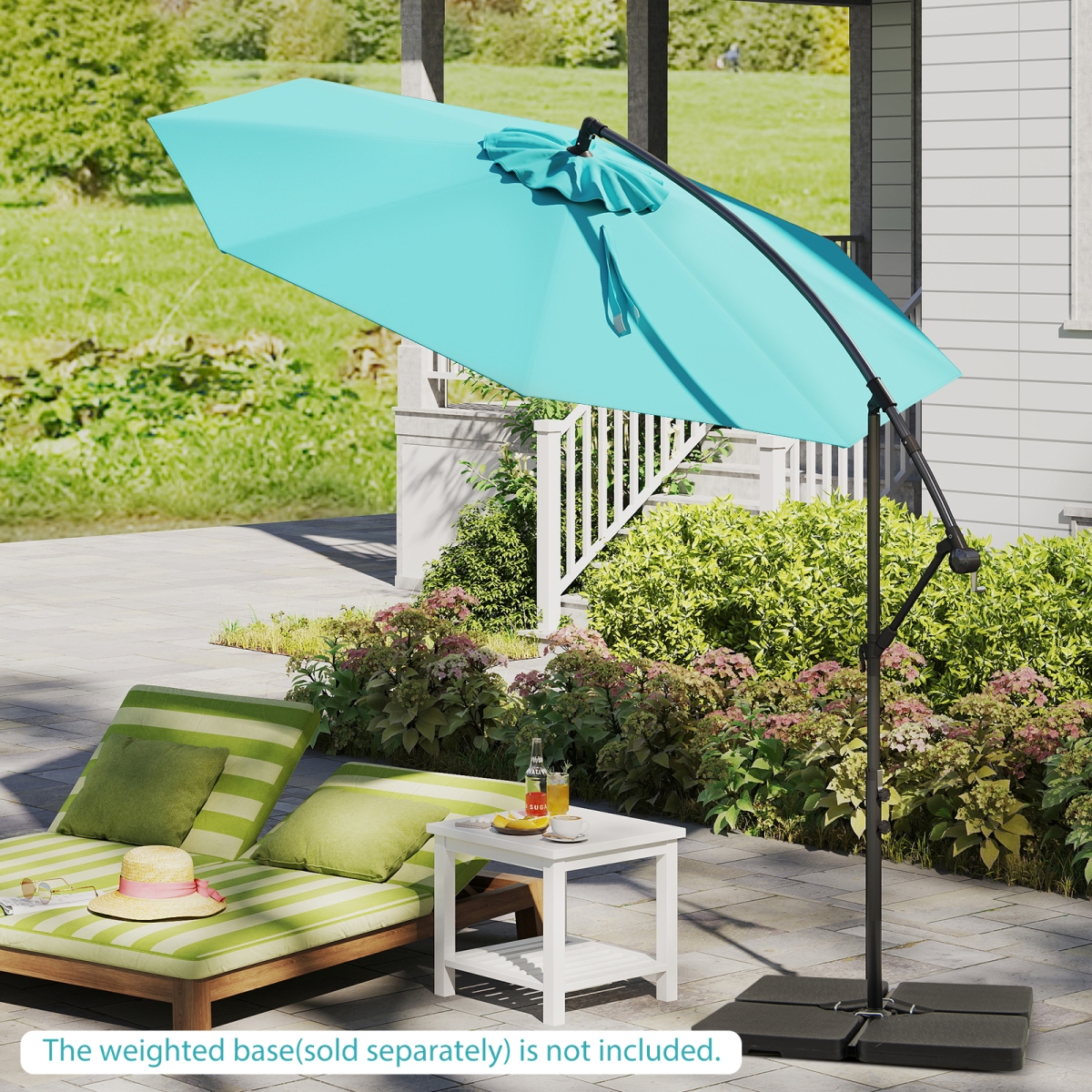 NP12326TU 10 ft. Offset Umbrella with 8 Ribs Cantilever & Cross Base - Turquoise