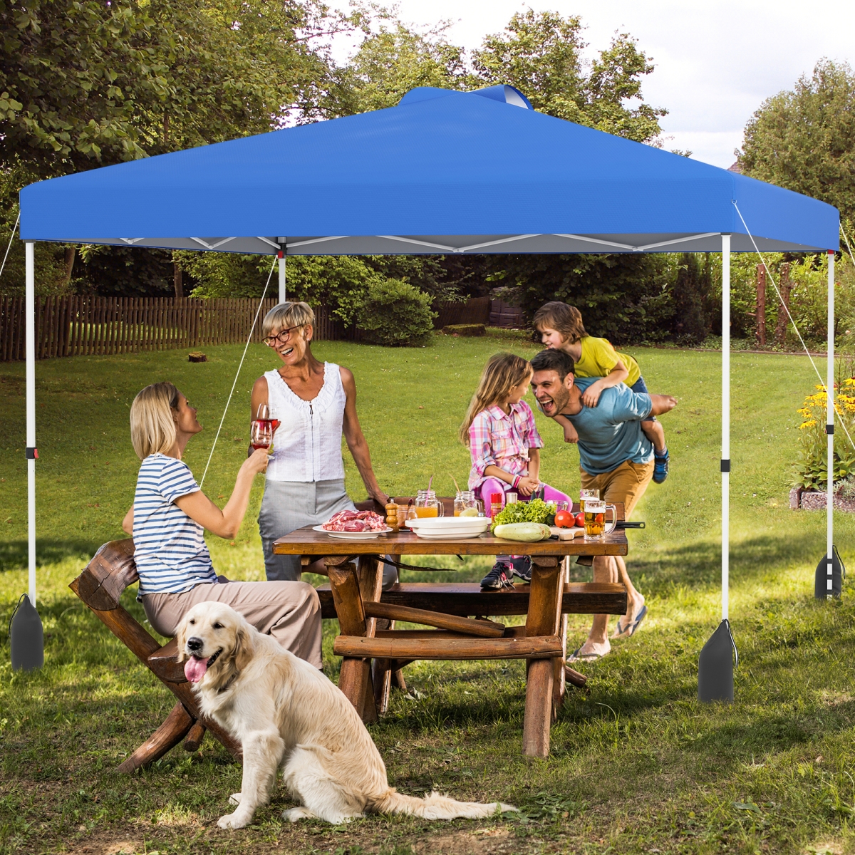 NP12559BL 10 X 10 ft. Pop up Canopy Tent with 1 Sidewall & Wheeled Bag - Blue