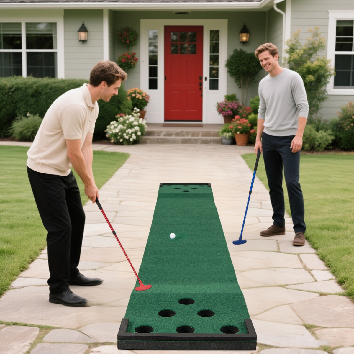 SP38465 11 ft. Indoor Outdoor Putting Green Mat with 2 Adjustable Putters & 6 Balls