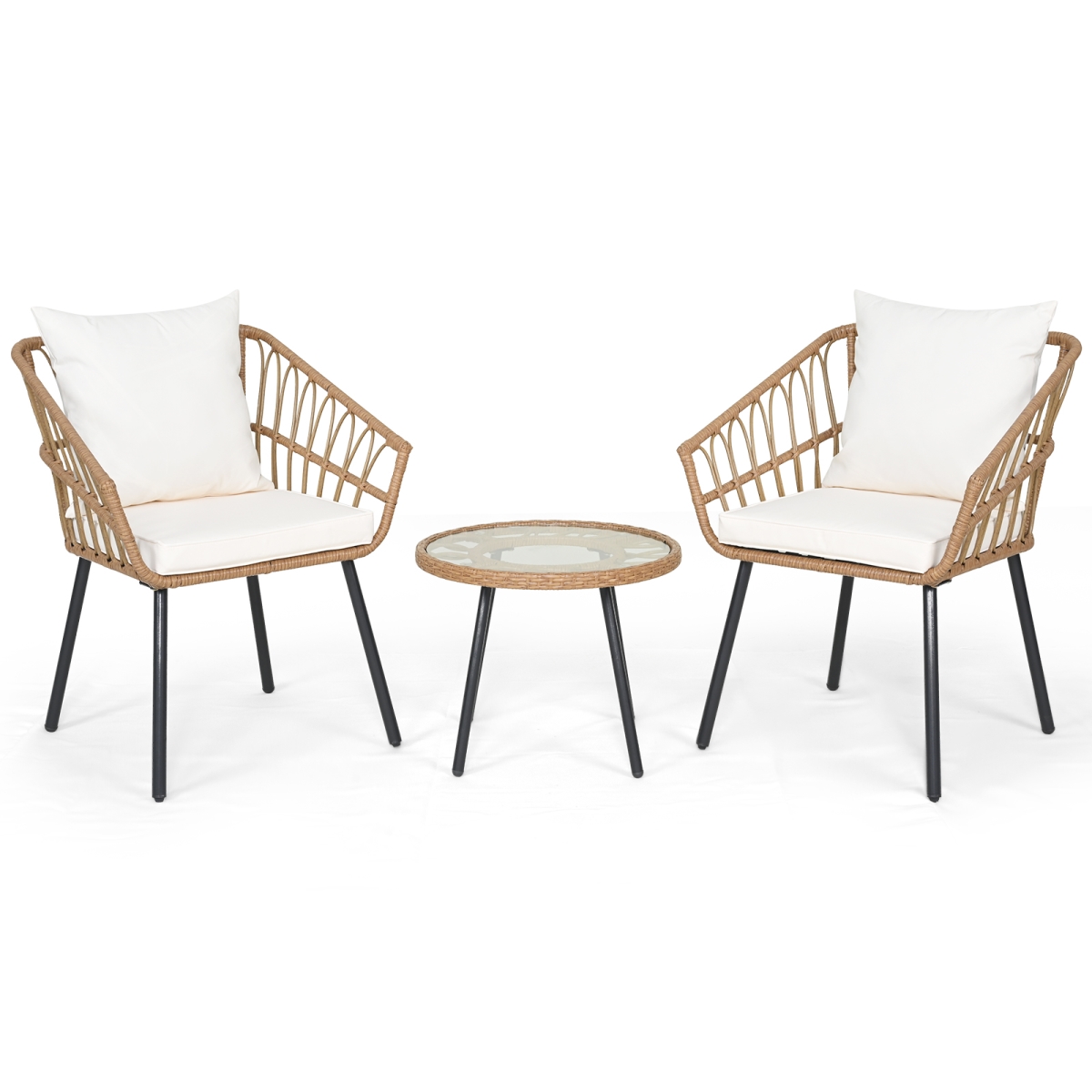 HW74548WH Patio Bistro Set with Heavy Duty Metal Frame - Beige - 3 Piece