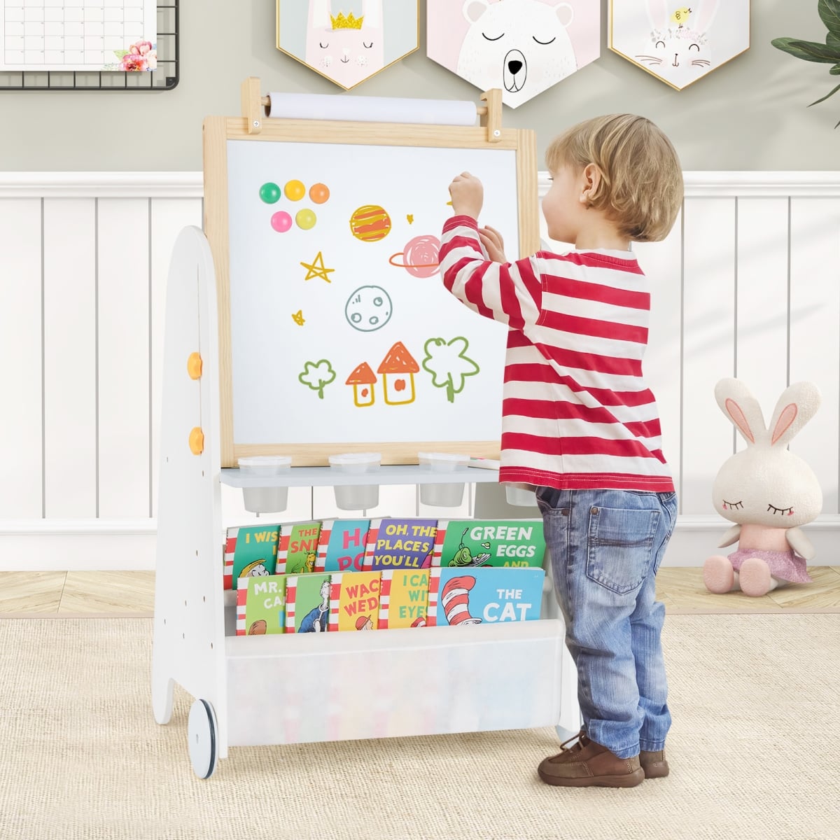 TM10131GR 4-in-1 Toddler Activity Table Set with Magnetic Whiteboard & Chalk Board - Gray