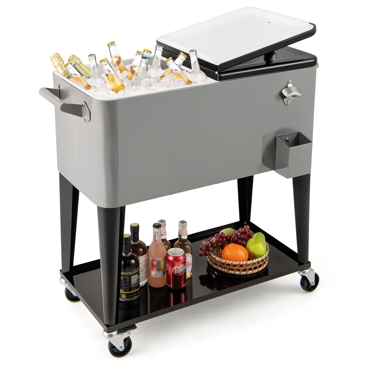 NP12523HH Portable Patio Cooler with Bottom Storage Shelf & Bottle Opener - Gray