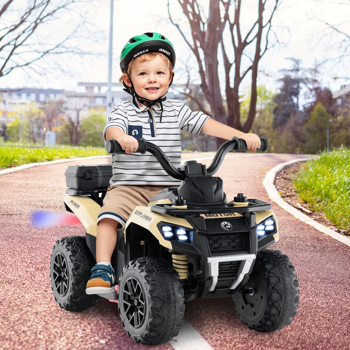 TQ10344US-KI 6V Kids Ride On ATV with Spray Function & Storage Box with Music - Khaki