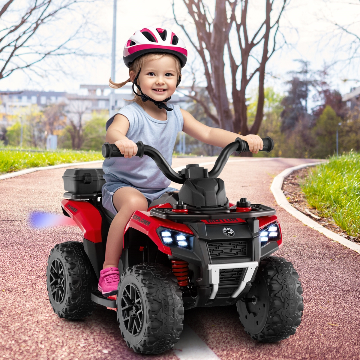TQ10344US-RE 6V Kids Ride On ATV with Spray Function & Storage Box with Music - Red