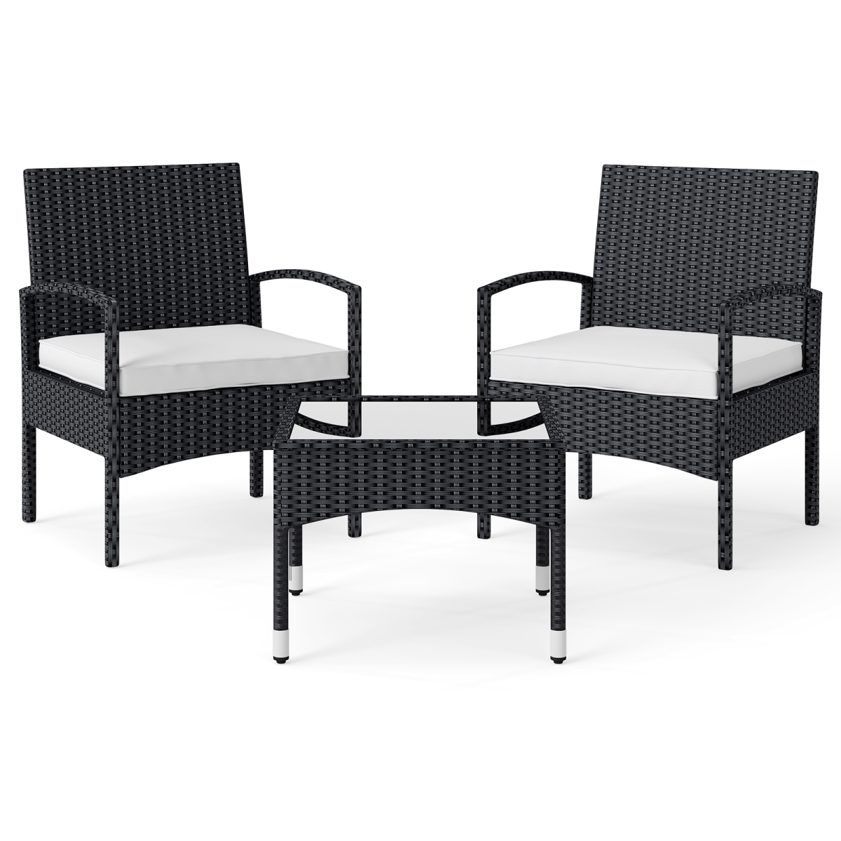 HW74549WH Patio Furniture Set with Rattan Bistro Chairs with Table - Beige - 3 Piece