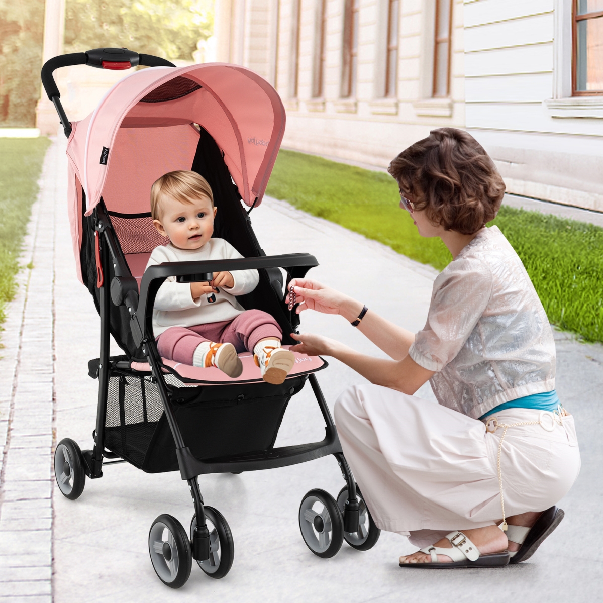 BB4758PI Toddler Travel Stroller for Airplane with Canopy & Adjustable Backrest - Pink