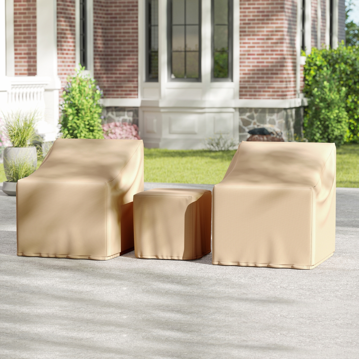 NP12474BE Patio Furniture Waterproof Outdoor Conversation Covers for Bistro Set - Beige - 3 Piece
