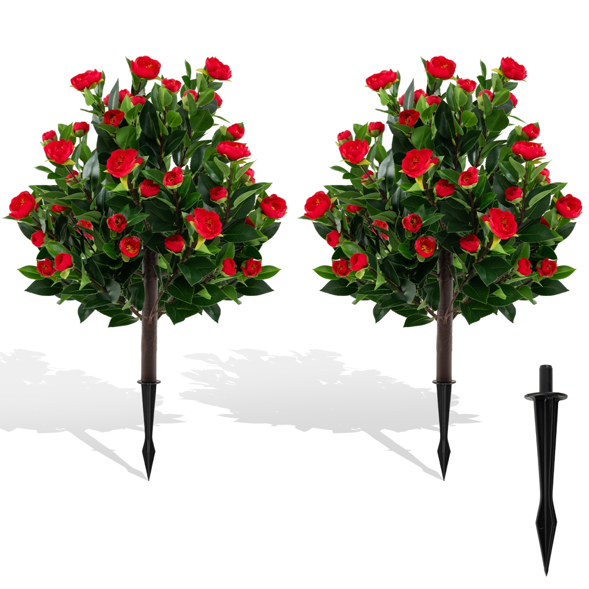 HZ10362GN-2 31 in. Artificial Camellia Tree Set with Fake Flower Trees - Green - Pack of 2