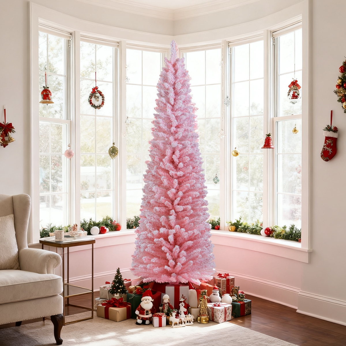 CM25172-18 6 ft. Artificial Christmas Tree with 460 Branch Tips & Folding Metal Stand, Pink