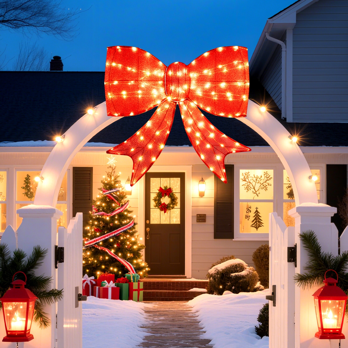 CM25179US 37 in. Lighted Christmas Bow Decoration with Warm White LED Lights, Red