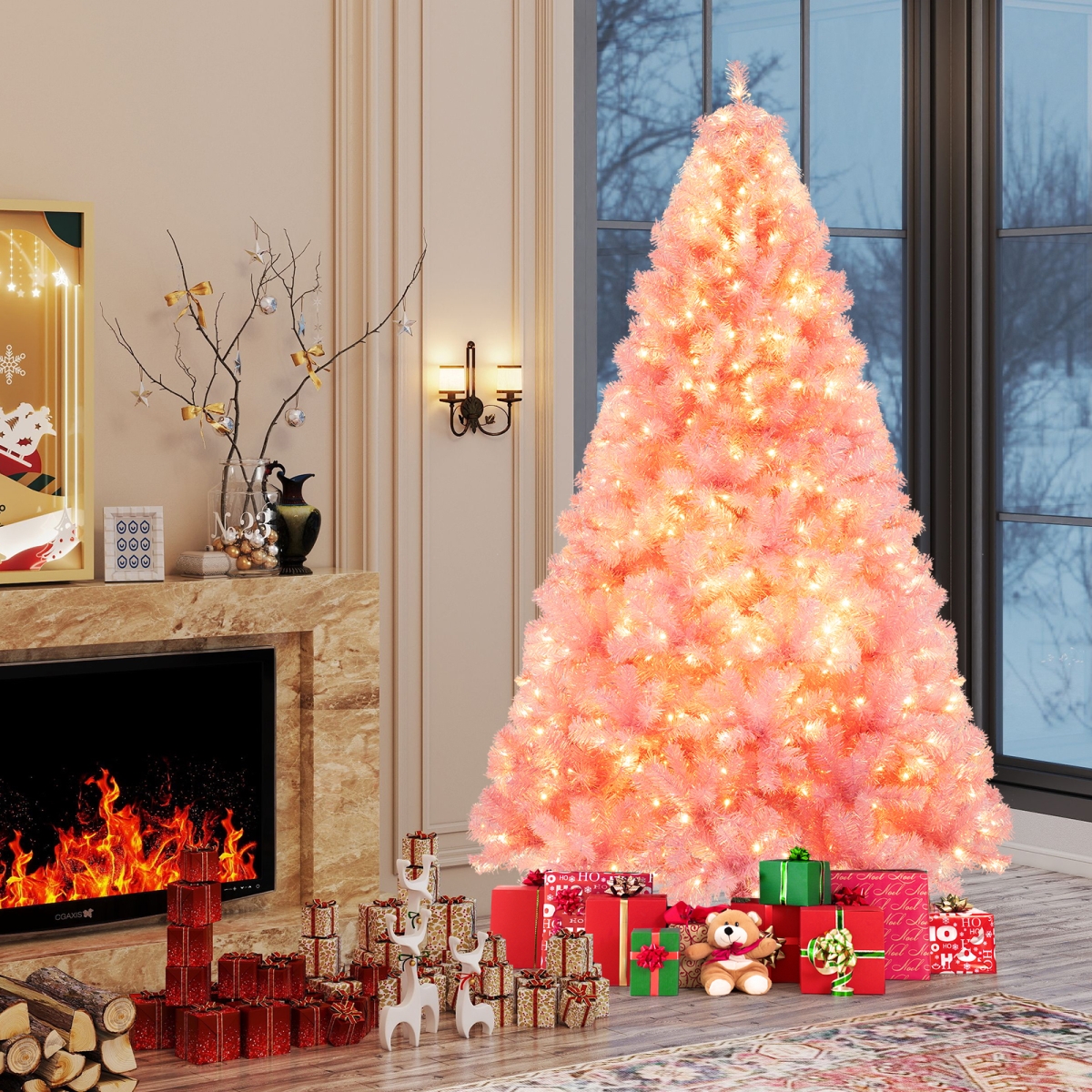 CM25183US-PIM Pre-Lit Tinsel Christmas Tree Artificial Xmas Tree with Lush Branch Tips Holiday Decoration, Deep Purple - Medium