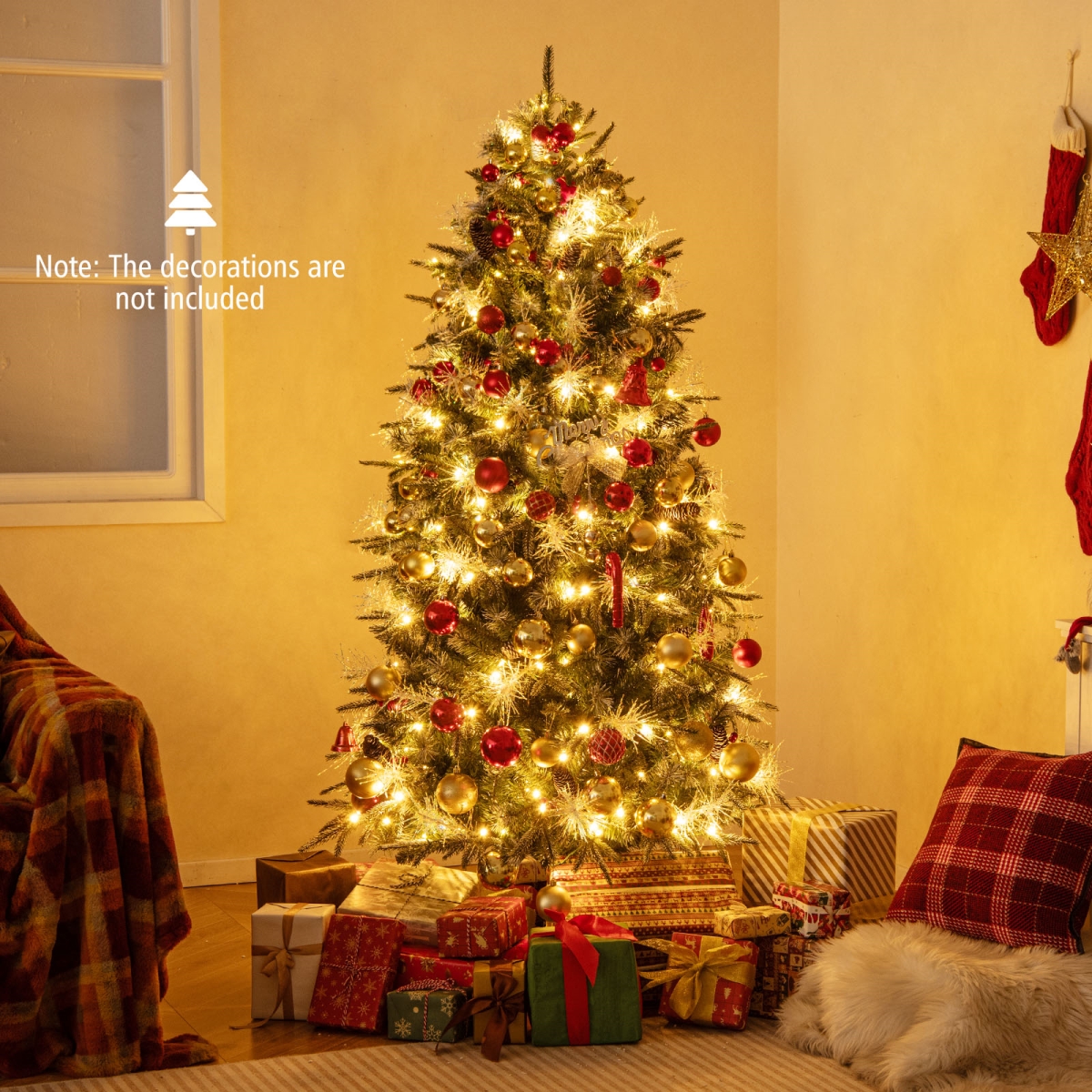 CM25185US-6 6 ft. Pre-Lit Artificial Christmas Tree with 8 Modes LED Lights with Berries, Green