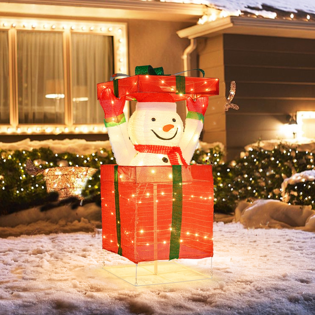 CM25127US Lighted Snowman in Gift Box Christmas Decoration - Multi Color