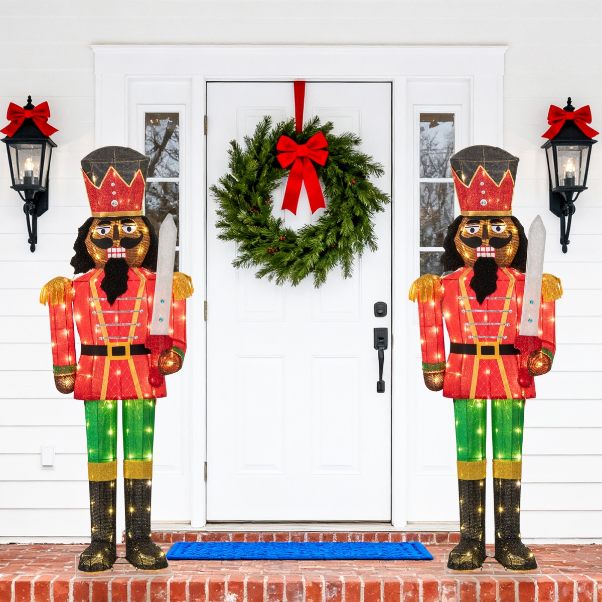 2xCM25180US 5 ft. Lighted Christmas Nutcracker with Glitter Sword - Multi Color - Set of 2