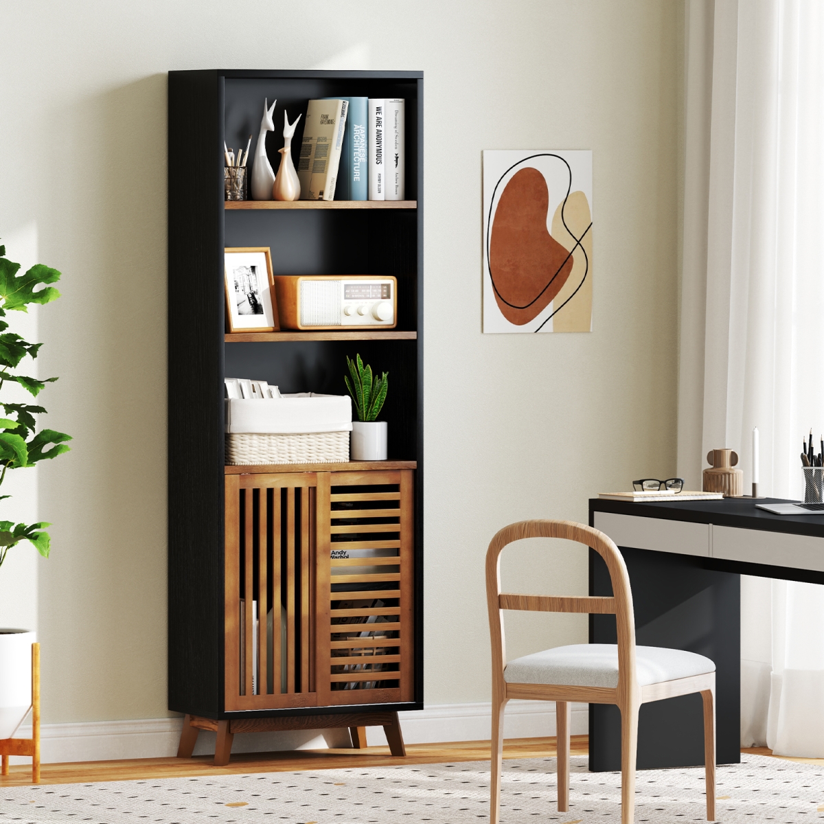 CB10672DK 70 in. 5-Tier Bookshelf with Reversible Adjustable Shelf, Black