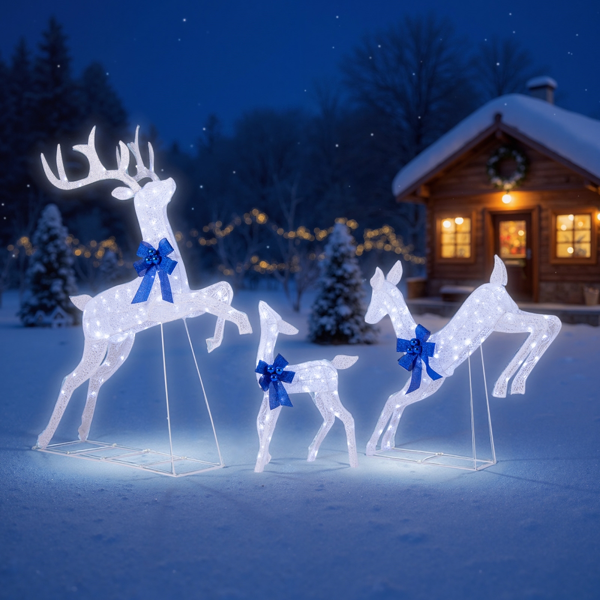 CM24290US-WH Lighted Christmas Reindeer Family Set with 255 Lights, White - 3 Piece