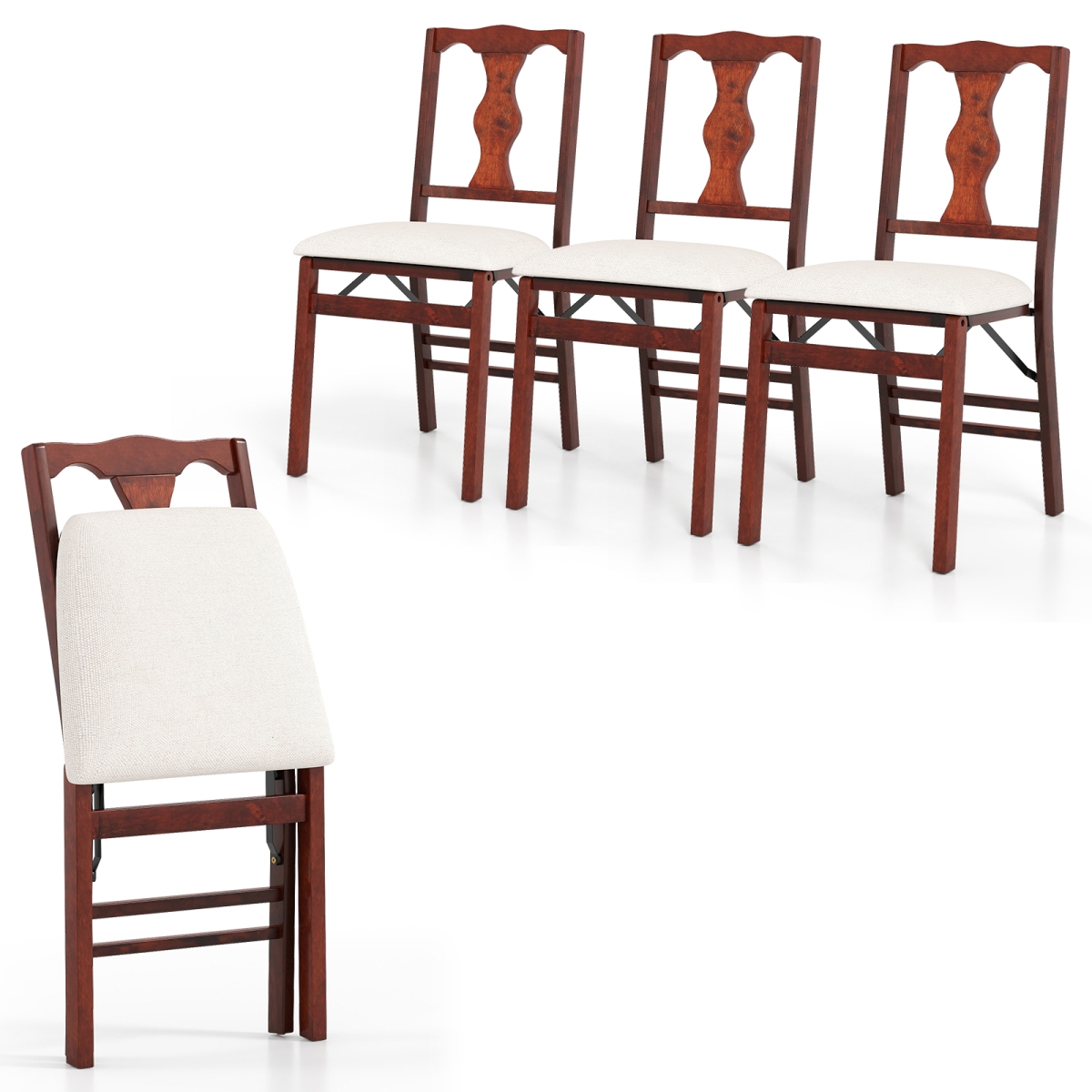 2-JV13223BN Folding Chairs Upholstered Dining Chairs with Comfy Padded Seats, Brown - Set of 4