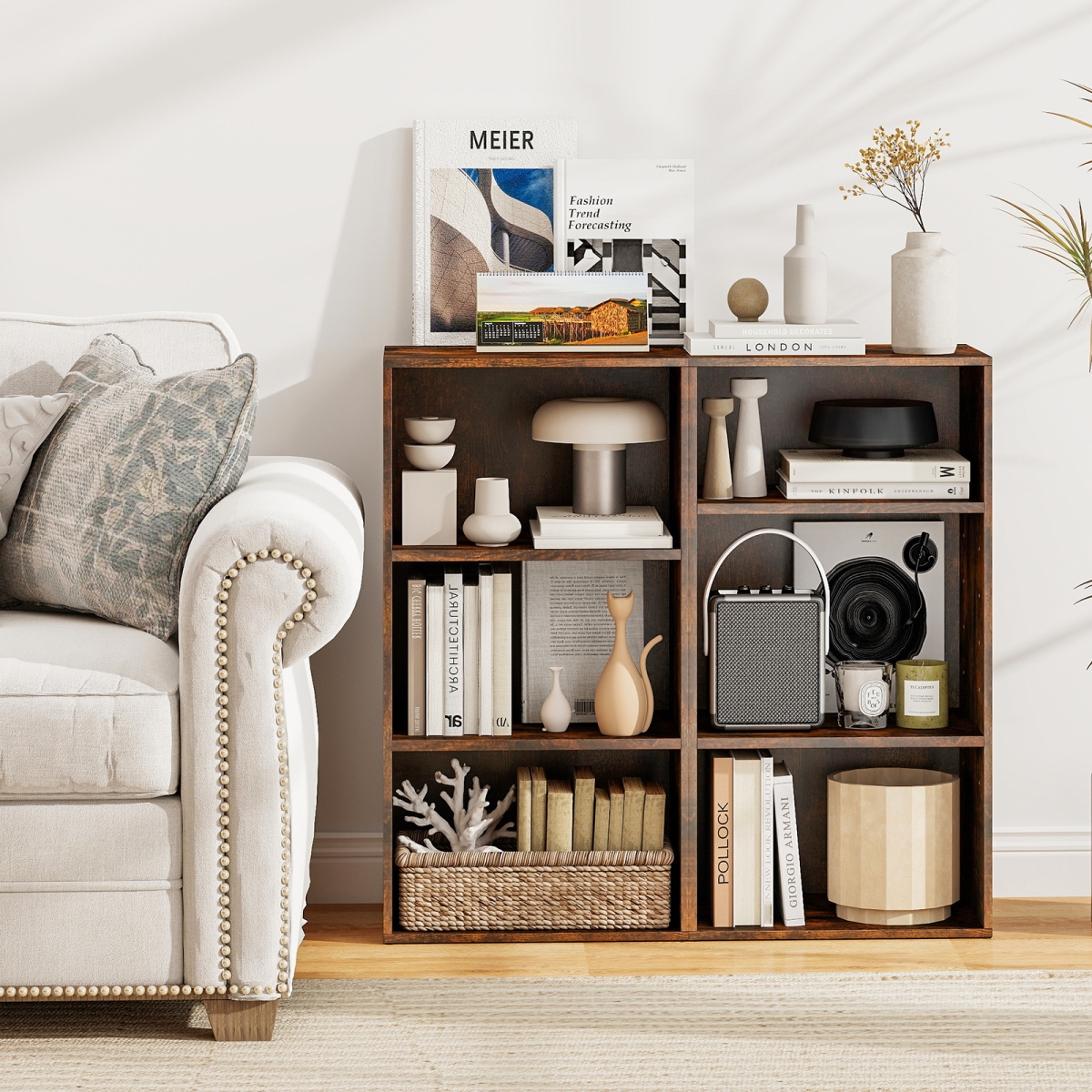 2-CB11068CF 3-Tier Cube Bookcase with Adjustable Shelves for Home Office, Rustic Brown - Set of 2