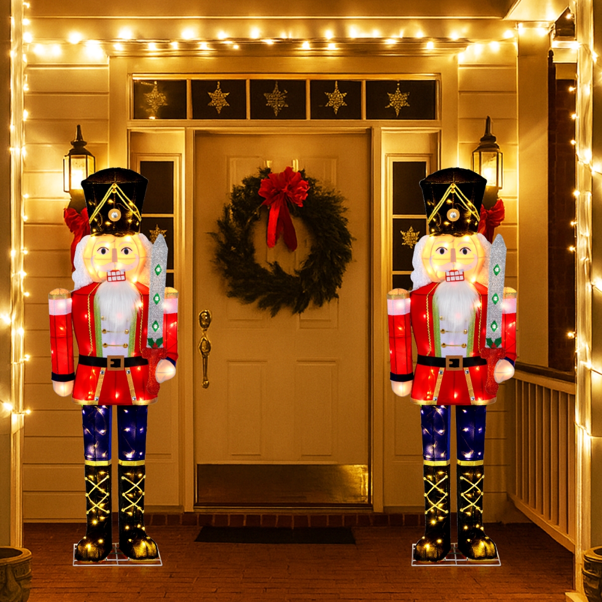 2-CM25117US 5 ft. Nutcracker Outdoor Christmas Decoration with Glitter Sword - Set of 2