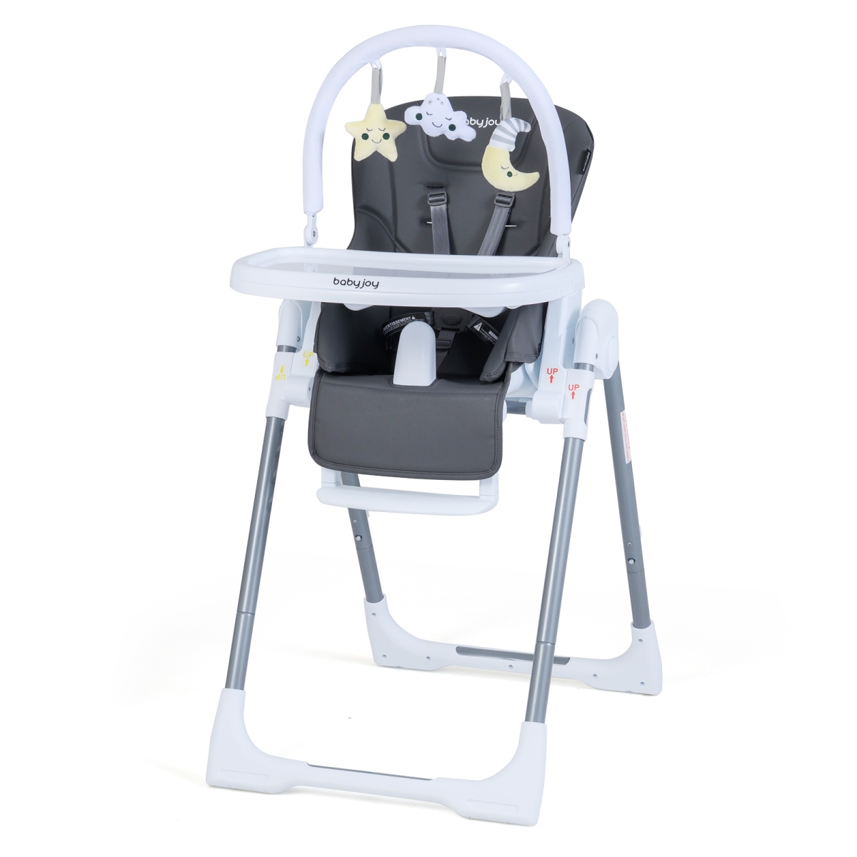 AD10081GR Foldable Baby High Chair with Adjustable Height & Reclining Seat, Dark Gray