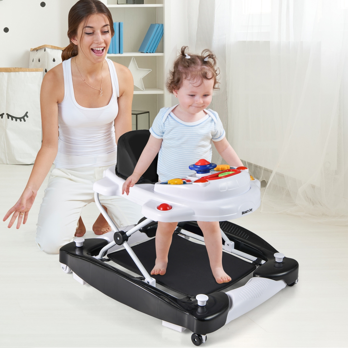BC10167BK 6 in 1 Foldable Baby Walker with Adjustable Height, Black