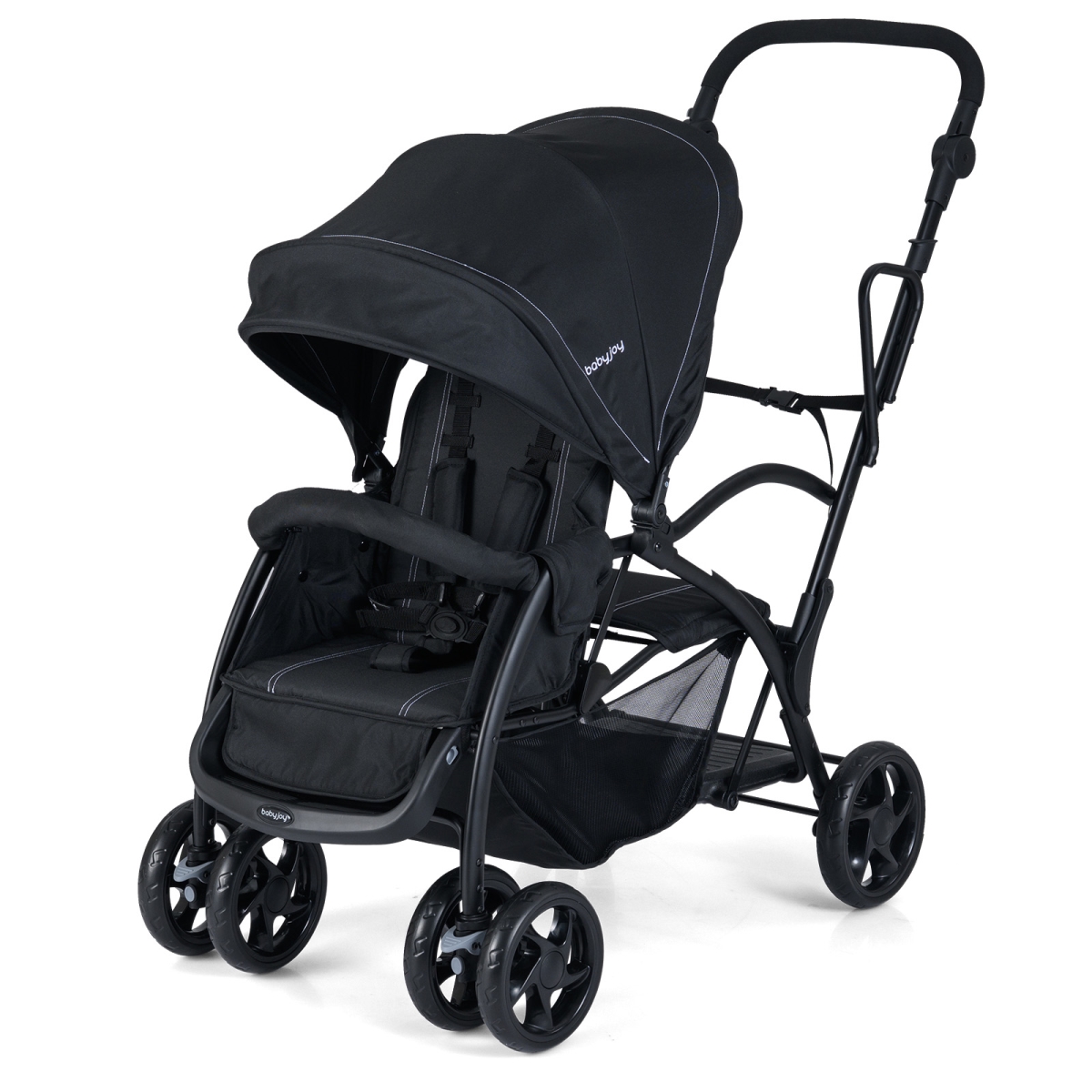 BC10274US-DK Foldable Twin Tandem Stroller Sit & Stand Double Stroller with Adjustable Handle Bar, Black