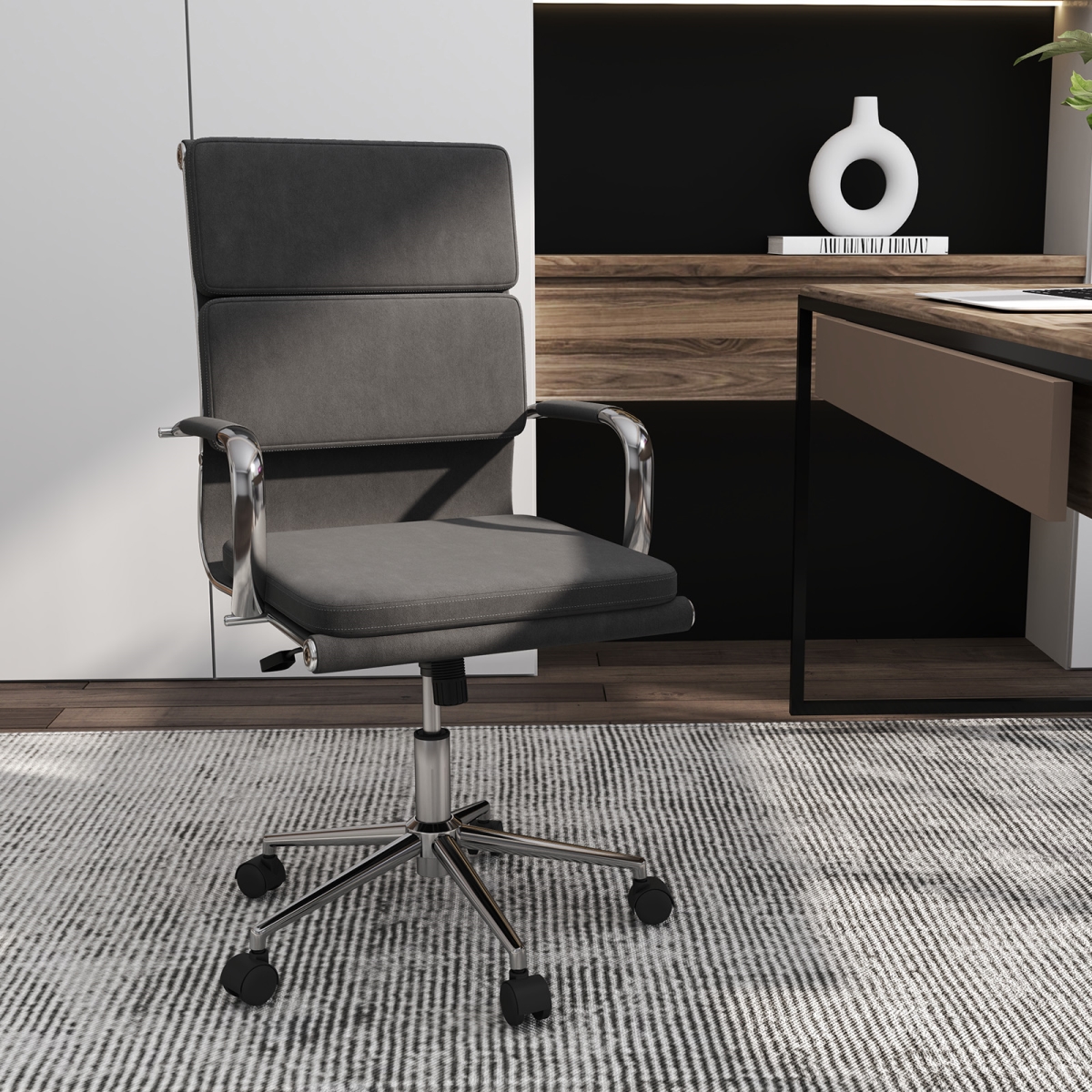 CB10819GR Ergonomic Office Desk Chair with Rocking Backrest & Height-Adjustable Padded Seat, Gray