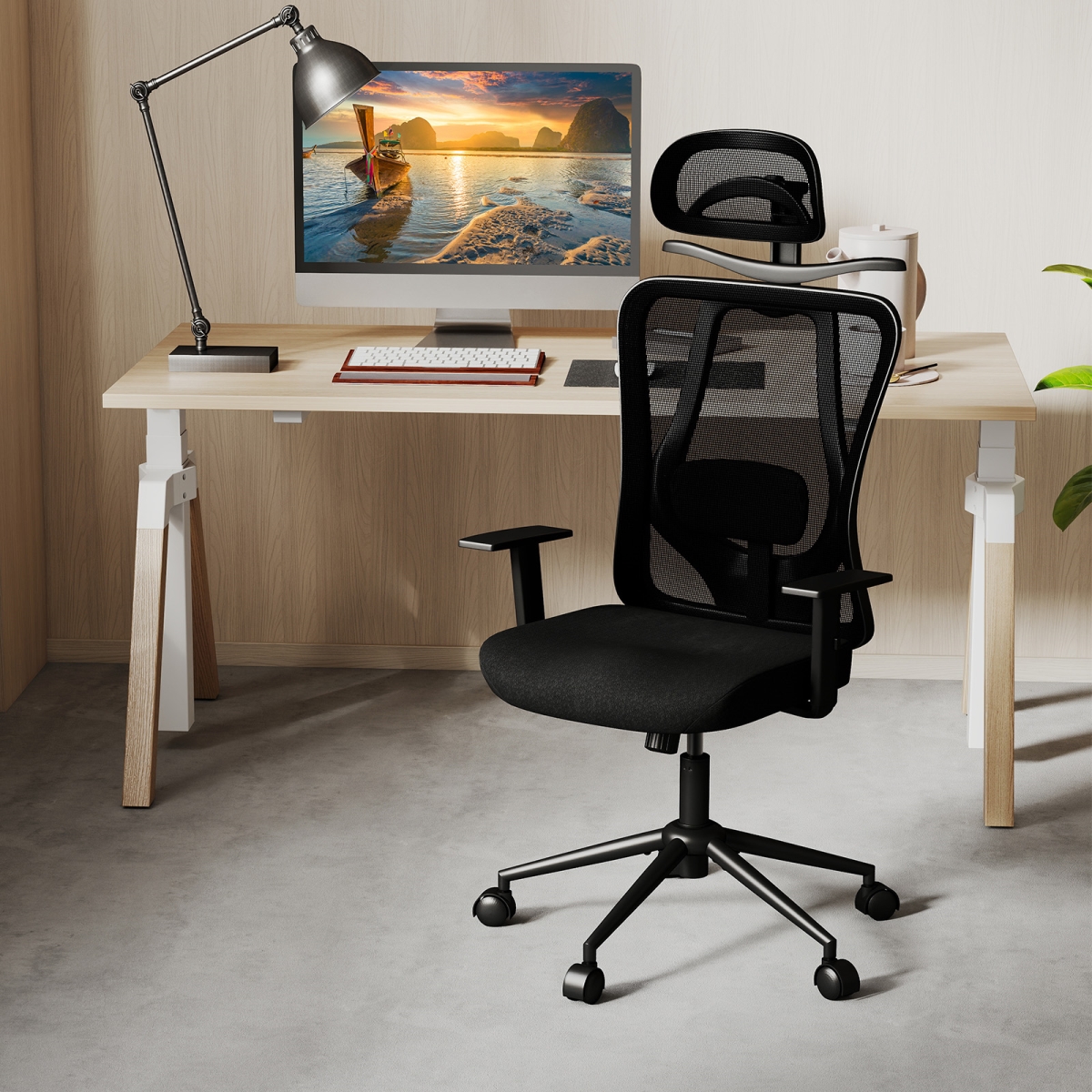 CB10824BK Ergonomic Office Chair with 3D Headrest & Reclining Backrest, Black