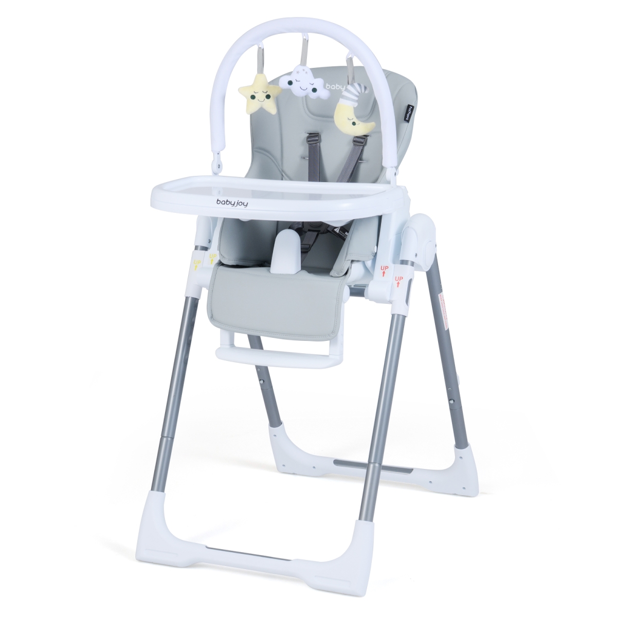 AD10081HS Foldable Baby High Chair with Adjustable Height & Reclining Seat, Light Gray