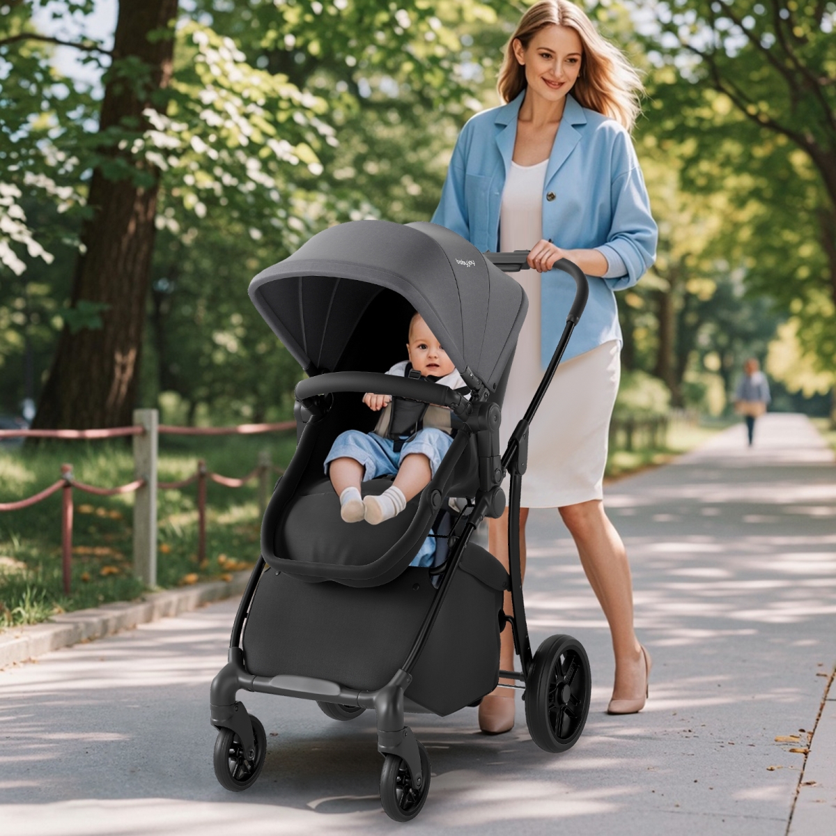 BC10275US-GR 2-in-1 Baby Stroller with Bassinet Mode & Reversible Seat, Gray