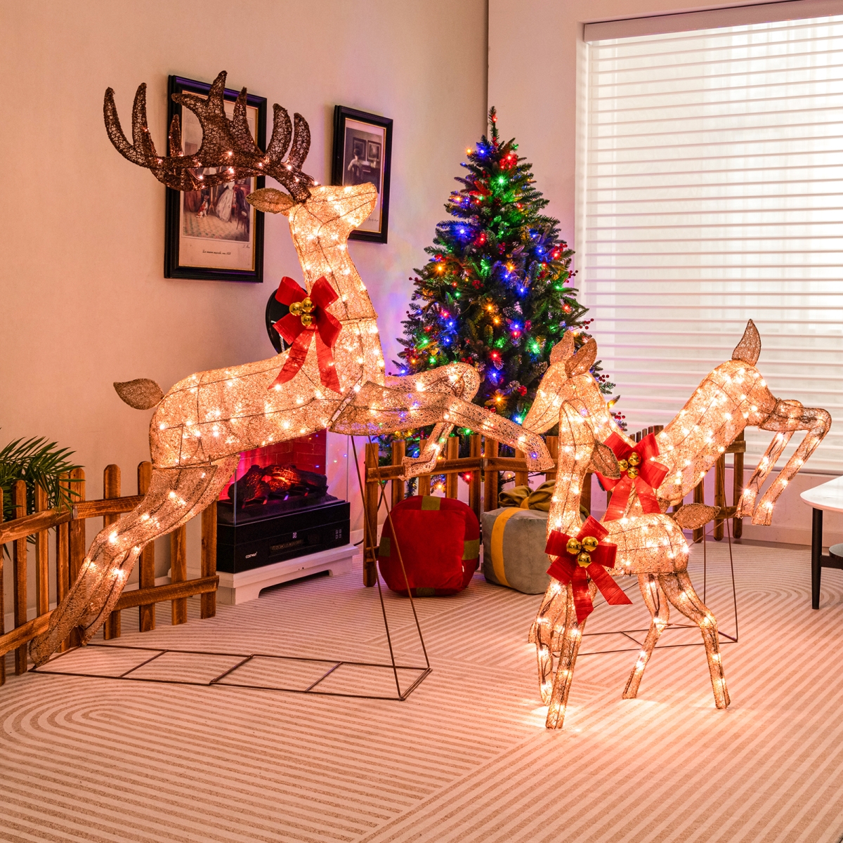 CM24290US-GD Lighted Christmas Reindeer Family Set with 255 Lights, Golden - 3 Piece