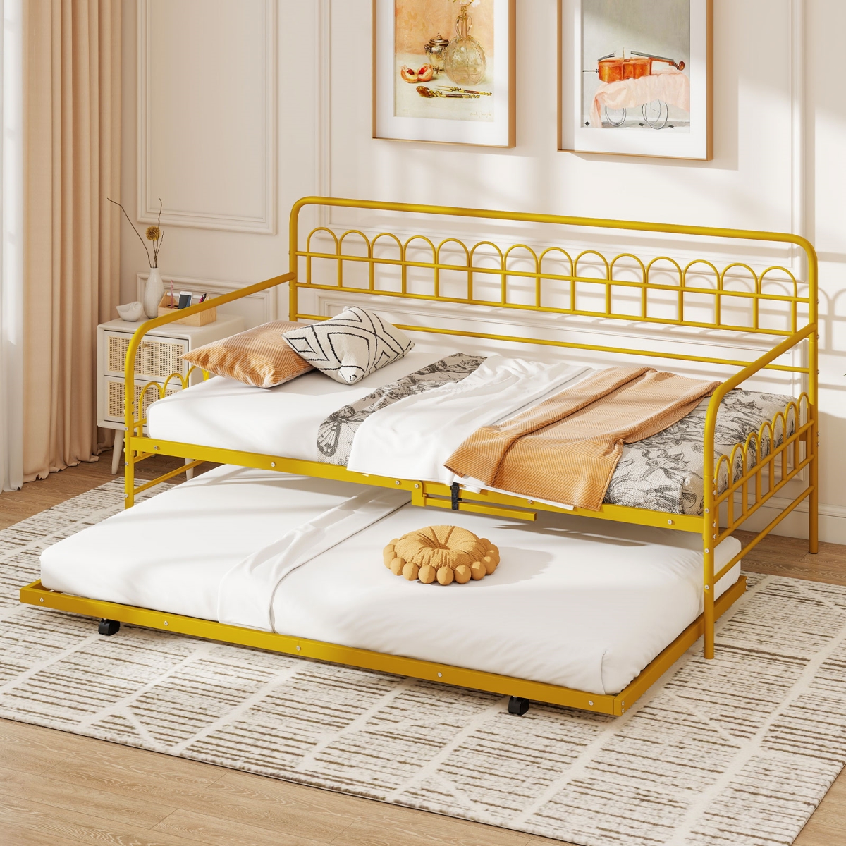 HU11109GD Twin Daybed with Curved Backrest & Armrests, Gold