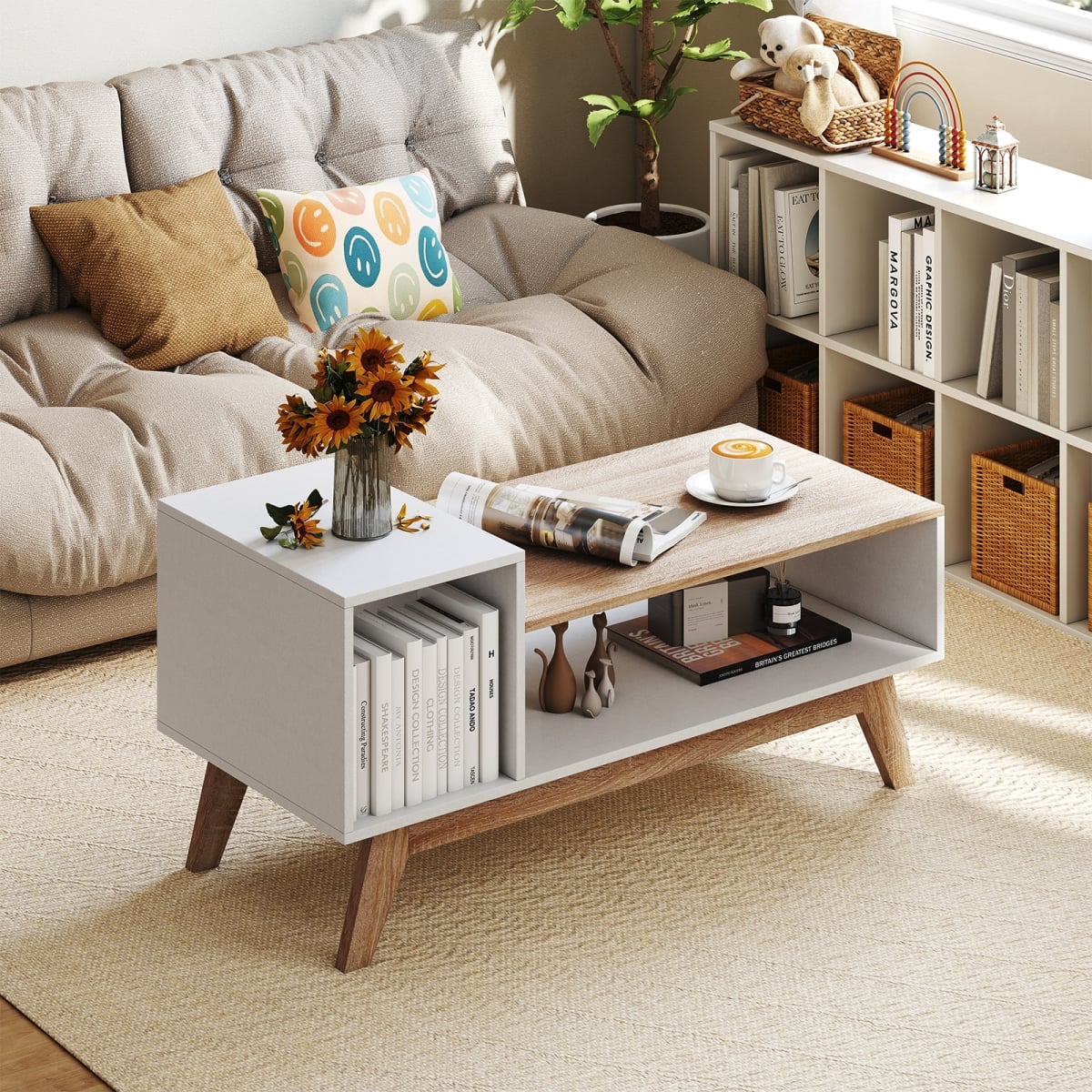 HV10800WH 43 in. Coffee Table with Stepped Tabletop & Storage Compartments, White
