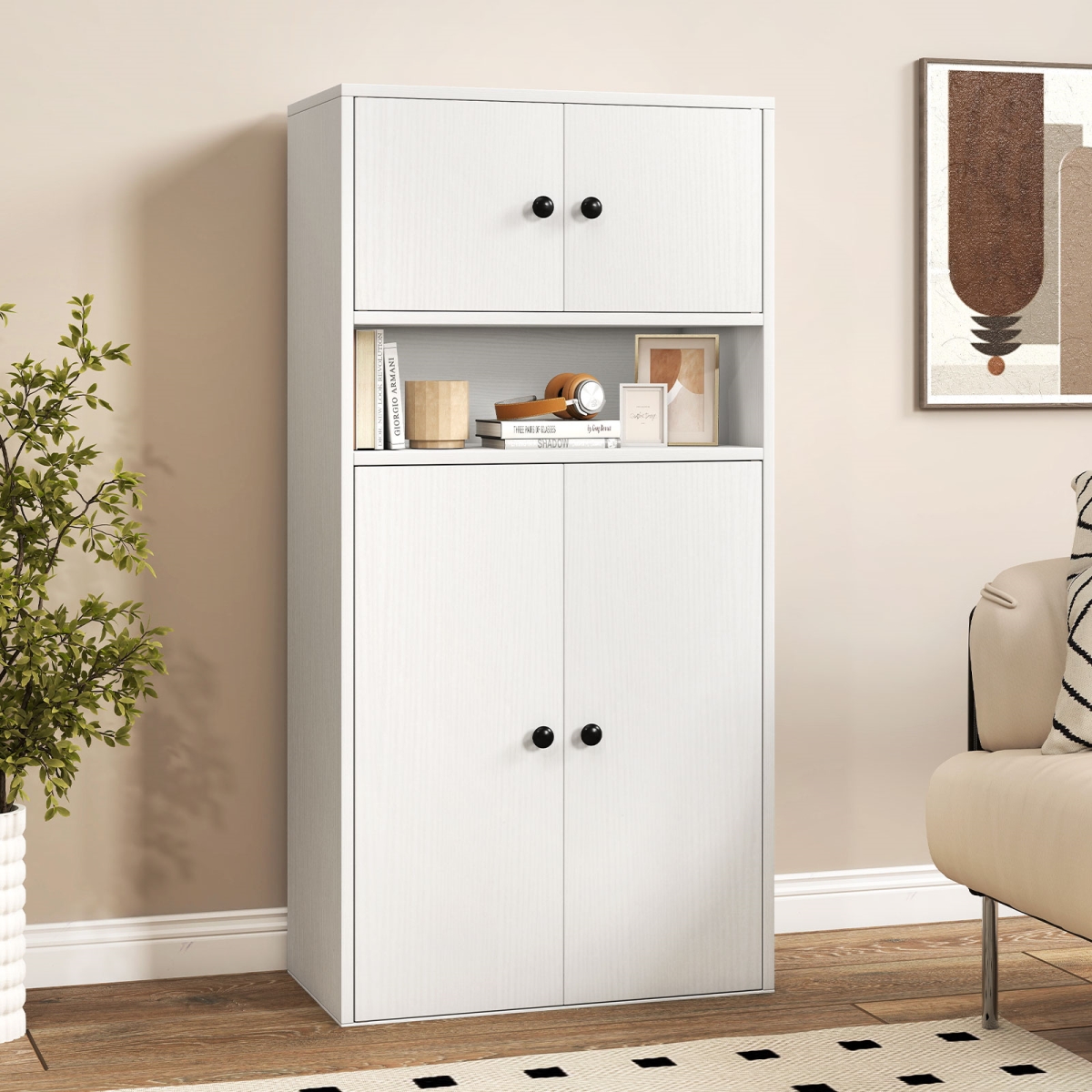 CB10959WH 44 in. Tall Bookshelf with Doors & Adjustable Shelf, White