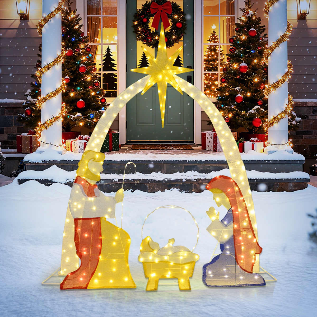 CM25134US 6 ft. Lighted Nativity Scene Yard Decoration with 240 Warm White LED Lights, Multi Color