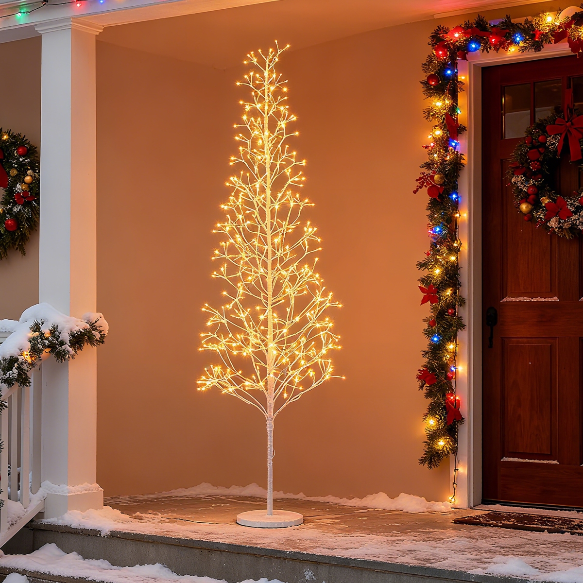 CM25141US-XL 7 ft. Lighted Birch Pre-Lit Twig Tree with 456 Warm White LED Lights