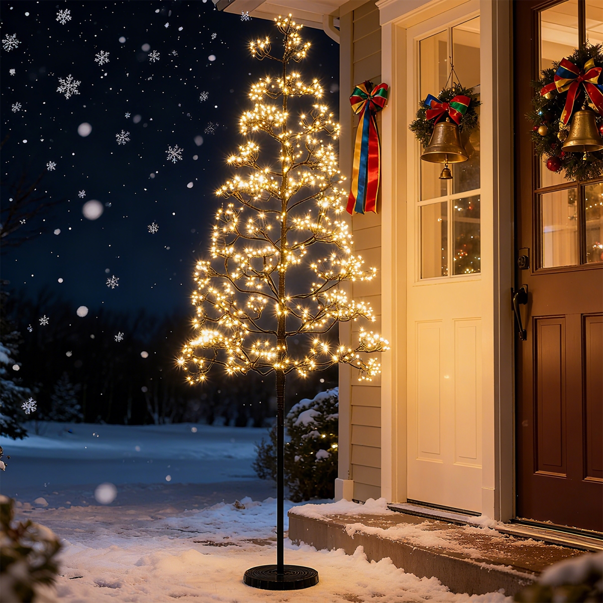 CM25142US-M 5 ft. Lighted Alpine Tree with Warm White Light LED Lights Pre-Lit Artificial Cedar Tree with Weighted Base, Black