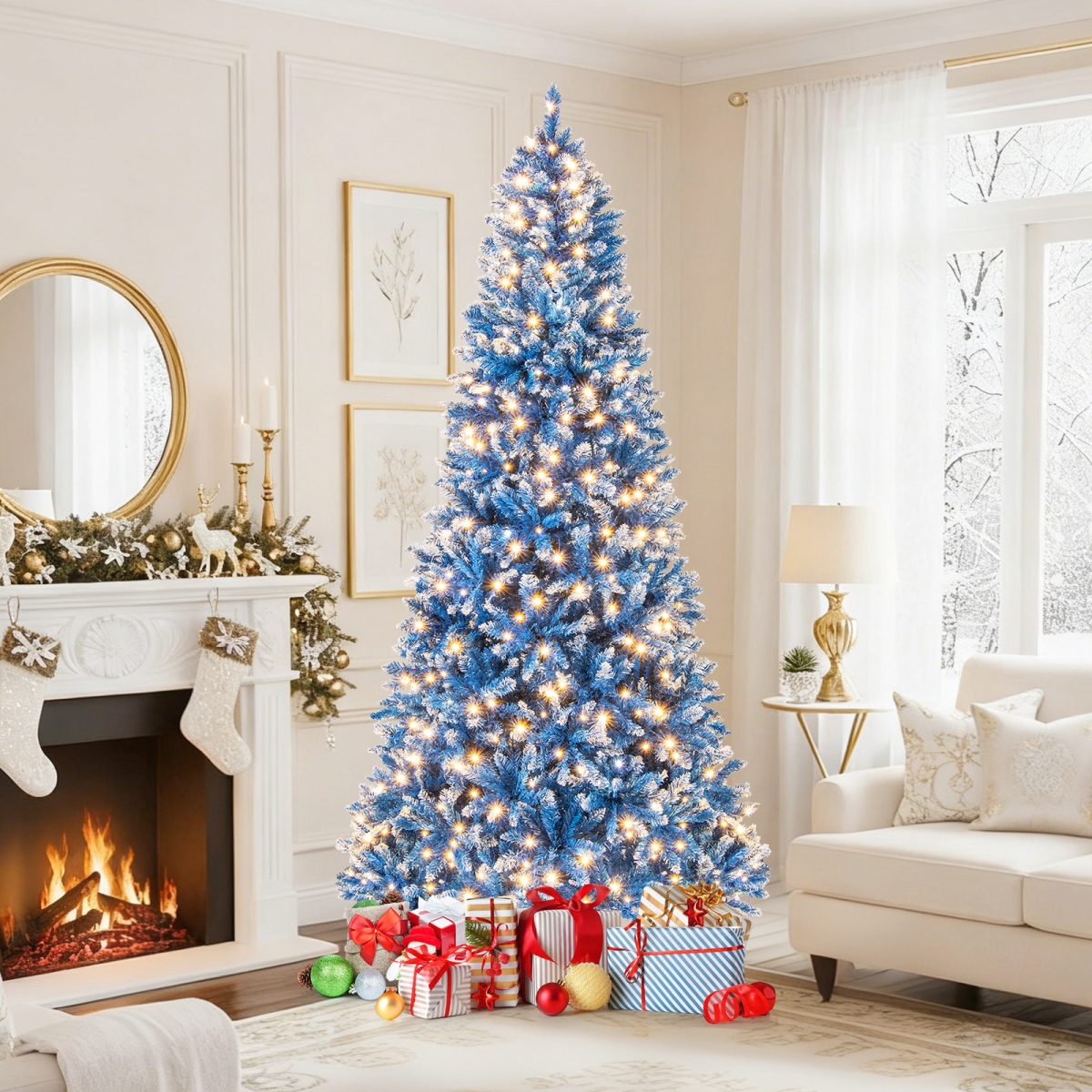 CM25190US-8 8 ft. Artificial Christmas Tree with 767 Snowy Branch Tips, Blue
