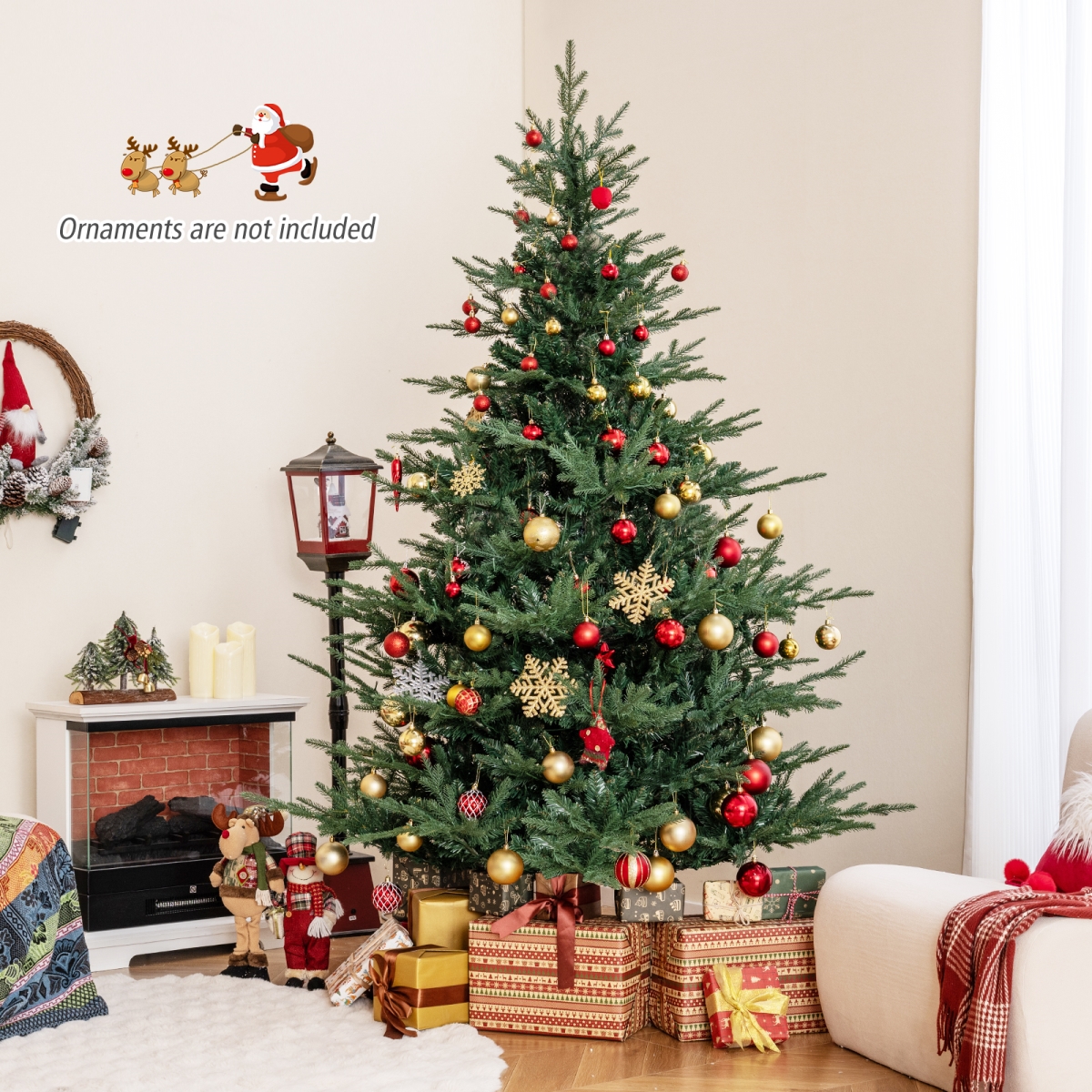 CM25195US-7 7 ft. Artificial Christmas Tree with Branch Tips & Warm White LED Lights, Green