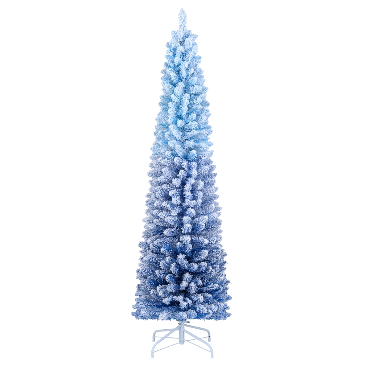 CM25176US-18 6 ft. Snow-Flocked Artificial Christmas Tree with 220 Warm LED Lights, Blue Gradient & White
