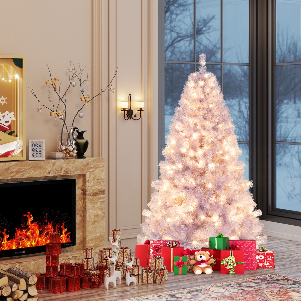 CM25183US-QZS 6 & 7.5 ft. Pre-Lit Tinsel Christmas Tree Artificial Xmas Tree, Deep Purple - Small