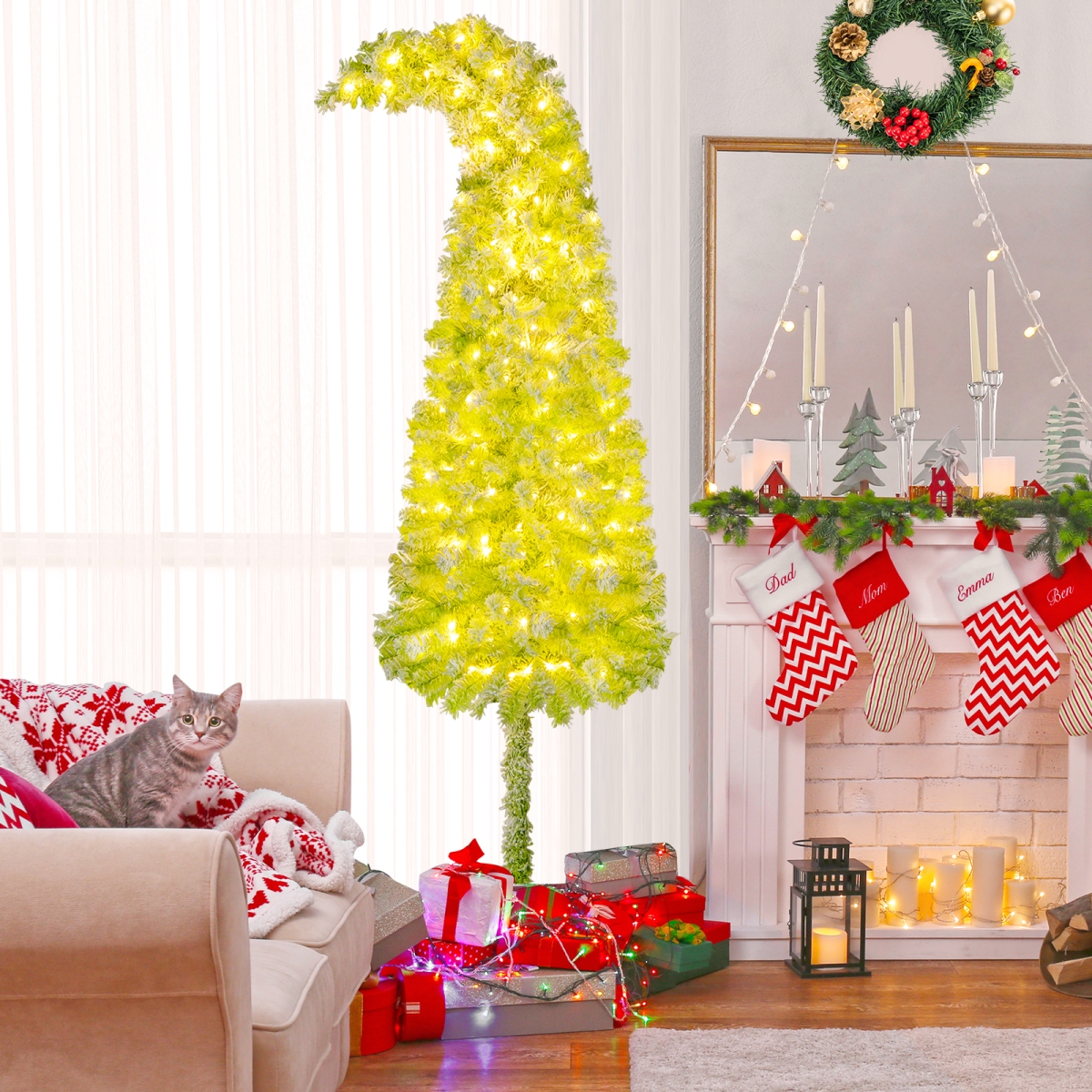CM25187US-7 7 ft. Whimsical Christmas Tree with Bendable Top & 366 Branch, Green