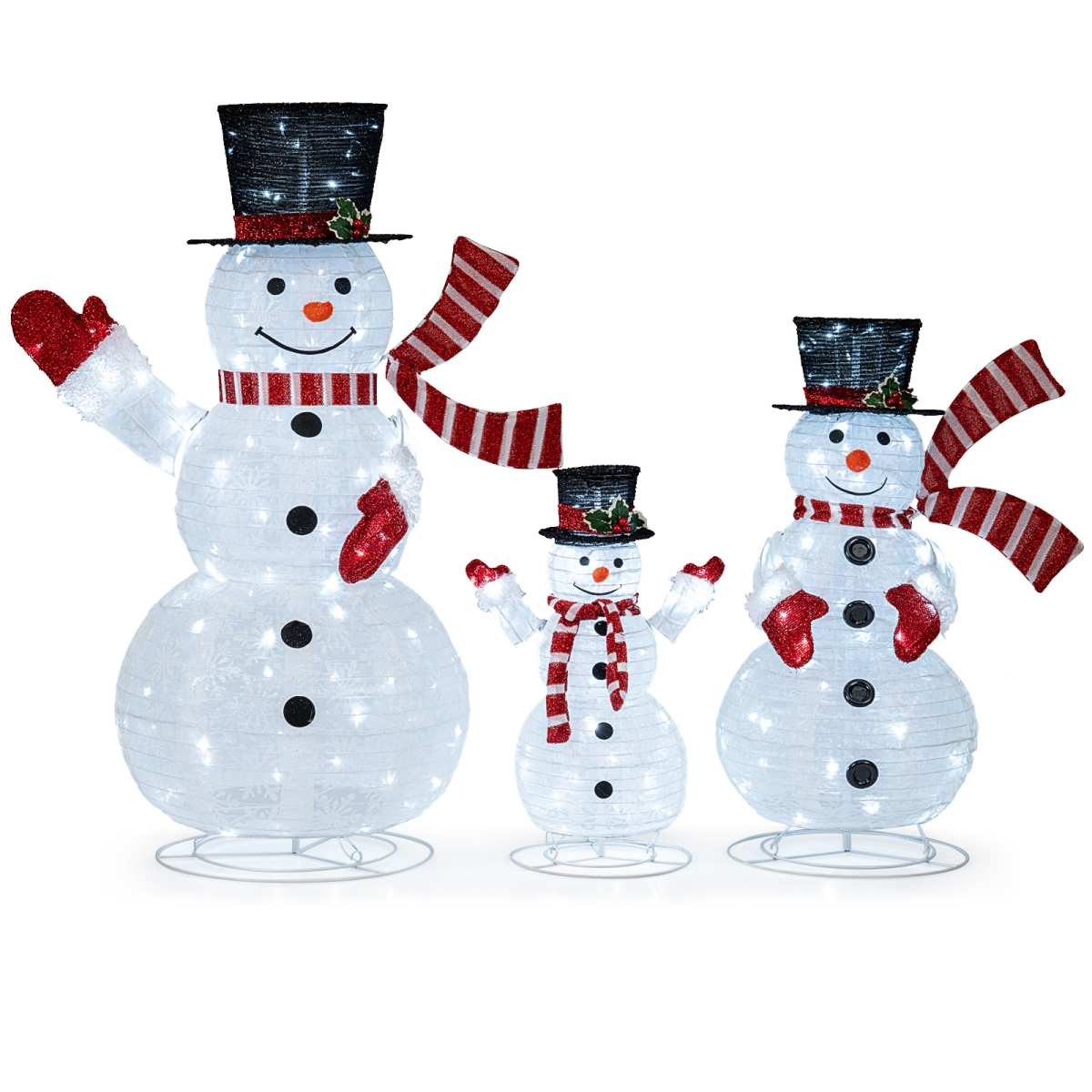 CM25511US Lighted Snowman Family Christmas Decoration - Pre-Lit 2D Snowman Set, Multi Color - 3 Piece