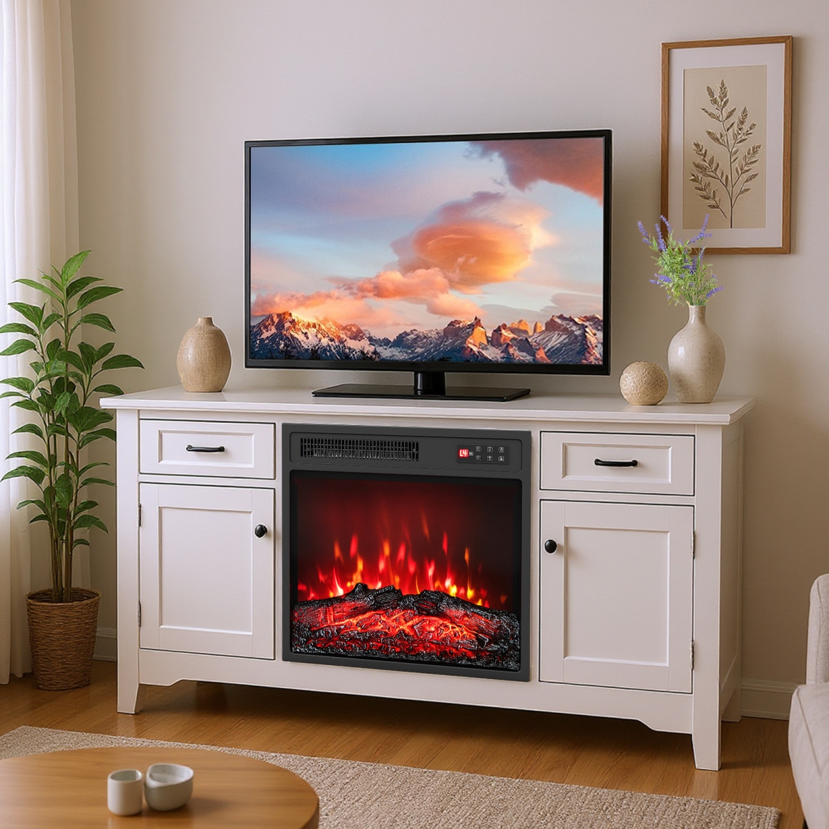 FP11033US 18 in. Electric Fireplace Insert with Remote Control & 7 Realistic Flame Colors, Black