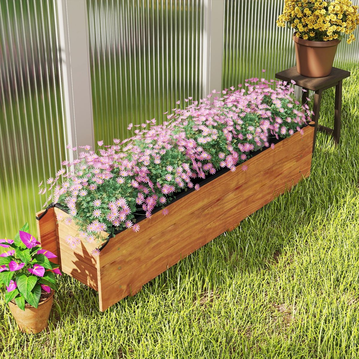 GT4611OR Wooden Raised Garden Bed with Drainage Holes & Liner Elevated Rectangular Planter Box, Orange