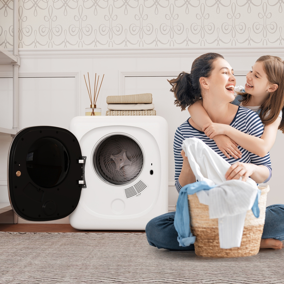 FP10757US Portable Clothes Dryer Compact Drying Machine 800W Electric Laundry Dryer, White
