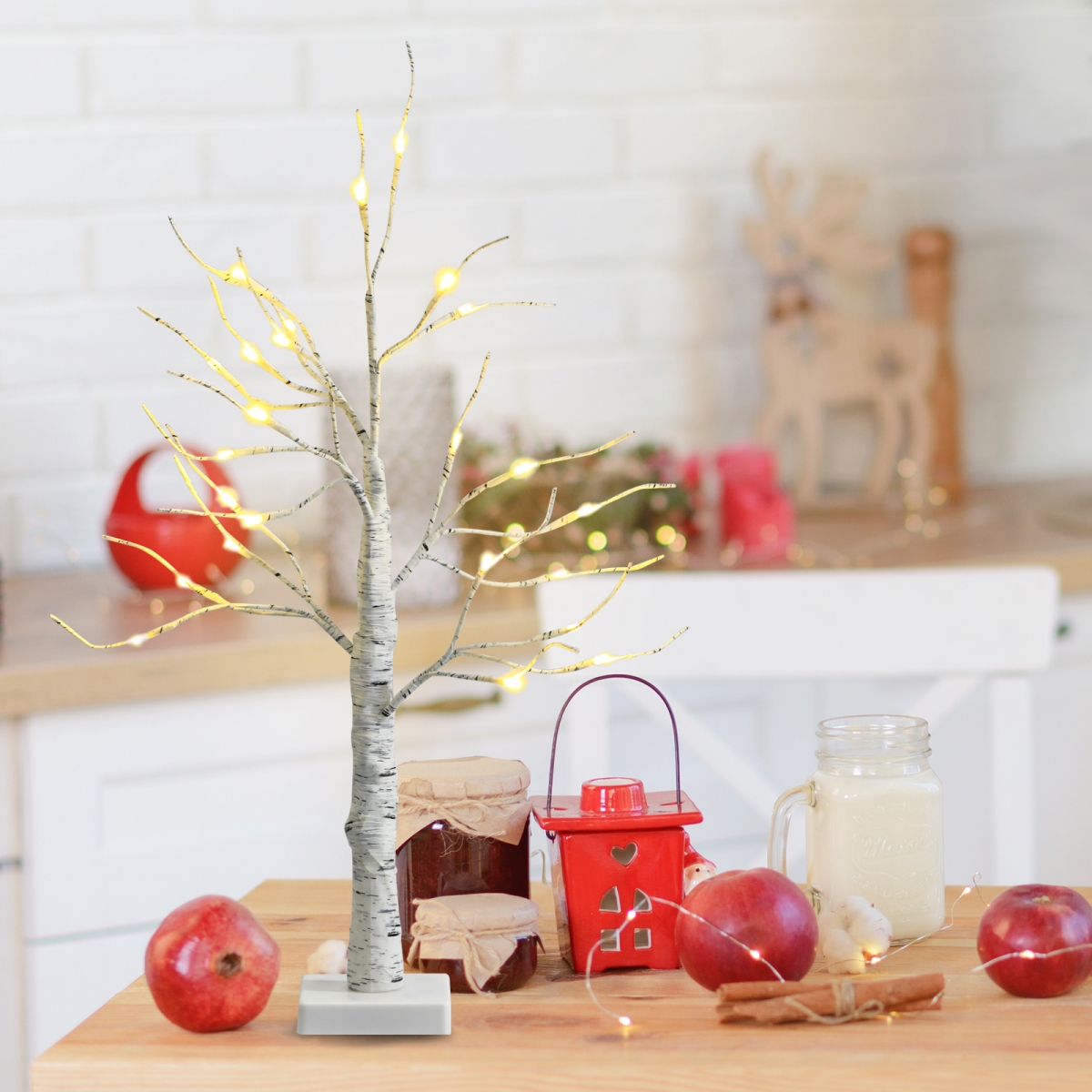 CM23466-2 Pre-Lit Twig Birch Tree - Battery Powered for Christmas Holiday, White - Set of 2