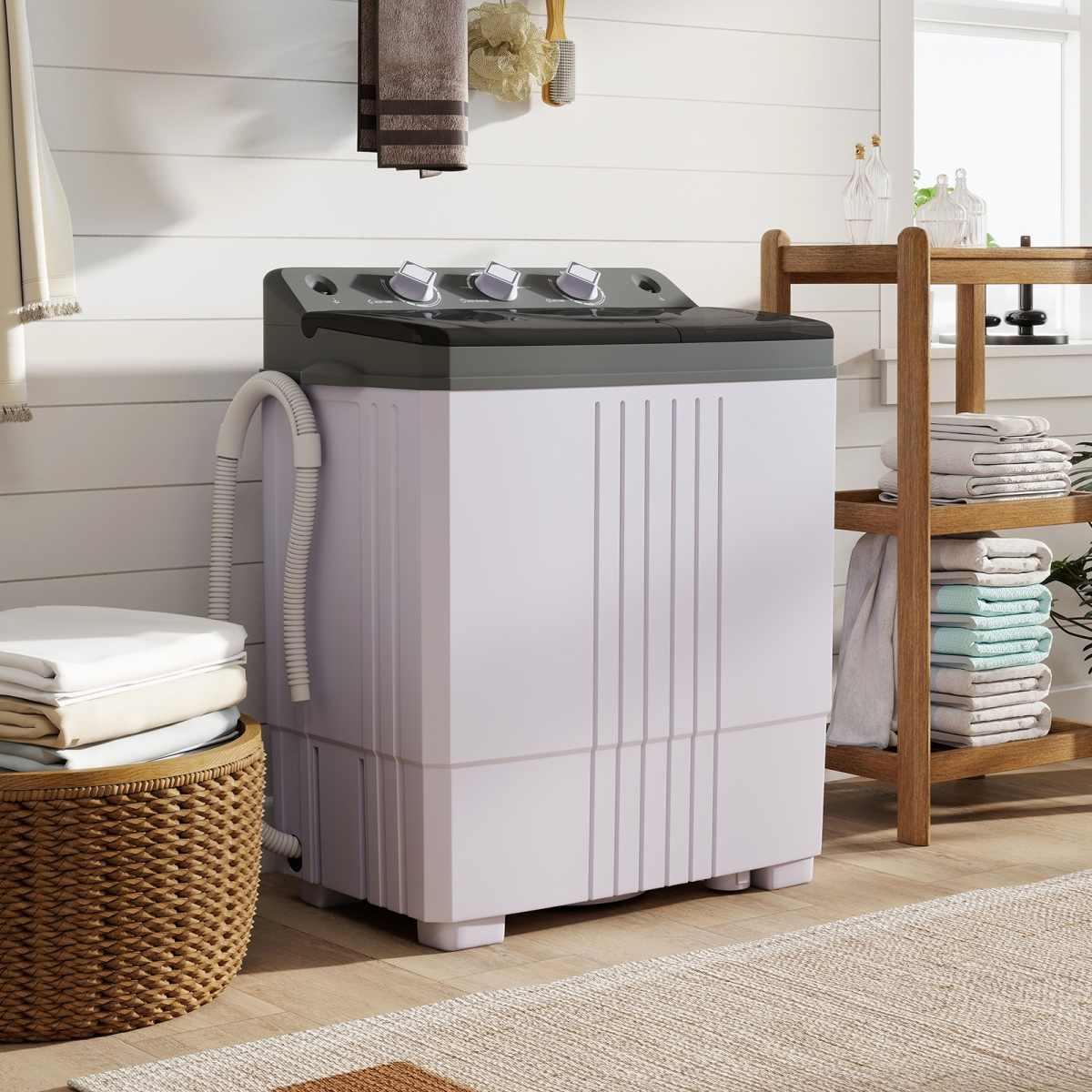 FP11059US-GR Portable Washing Machine with Built-in Drain Pump, Gray